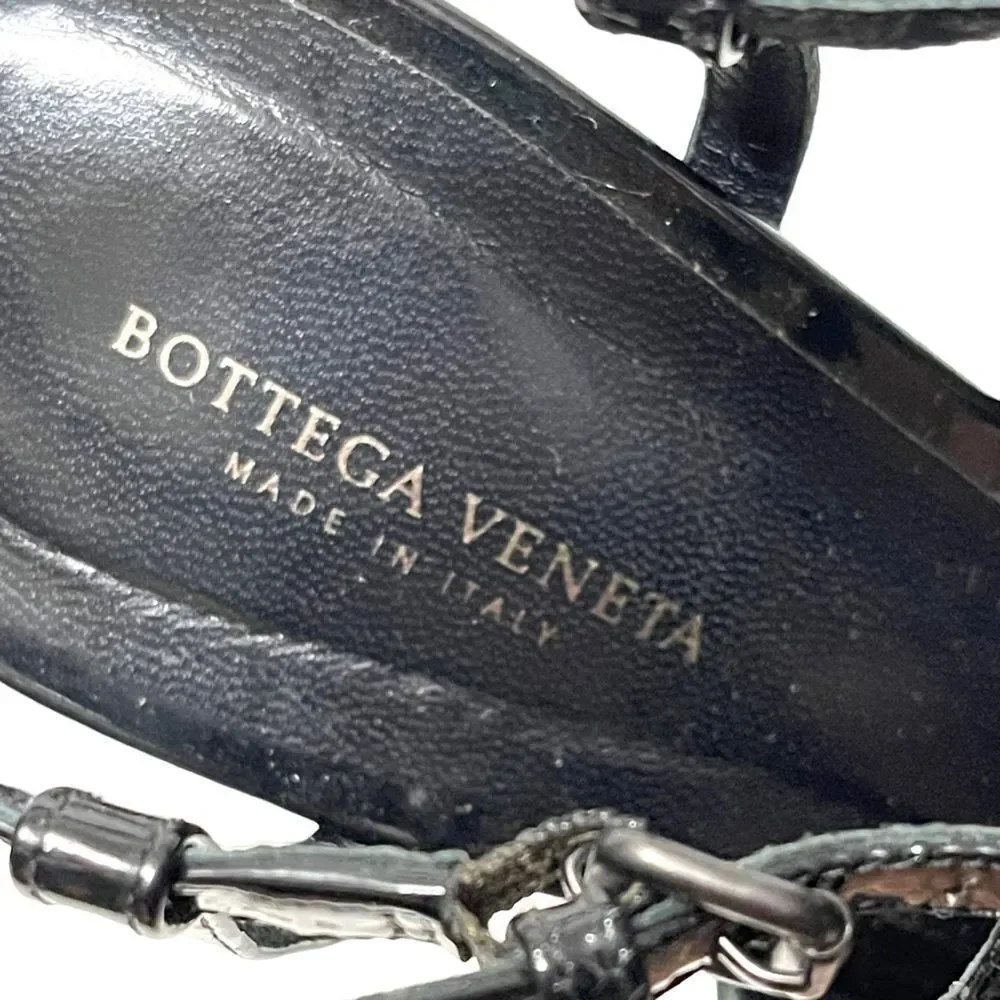 BOTTEGA VENETA Patent Leather Floral Cutout Wedge Heel Sandals 36.5